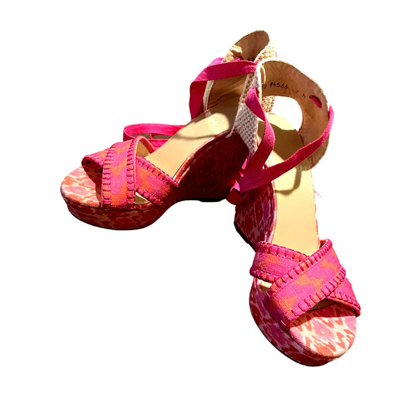 THEODORA and Callum Pink Wedge Lace Up Sandal - Picture 1 of 9